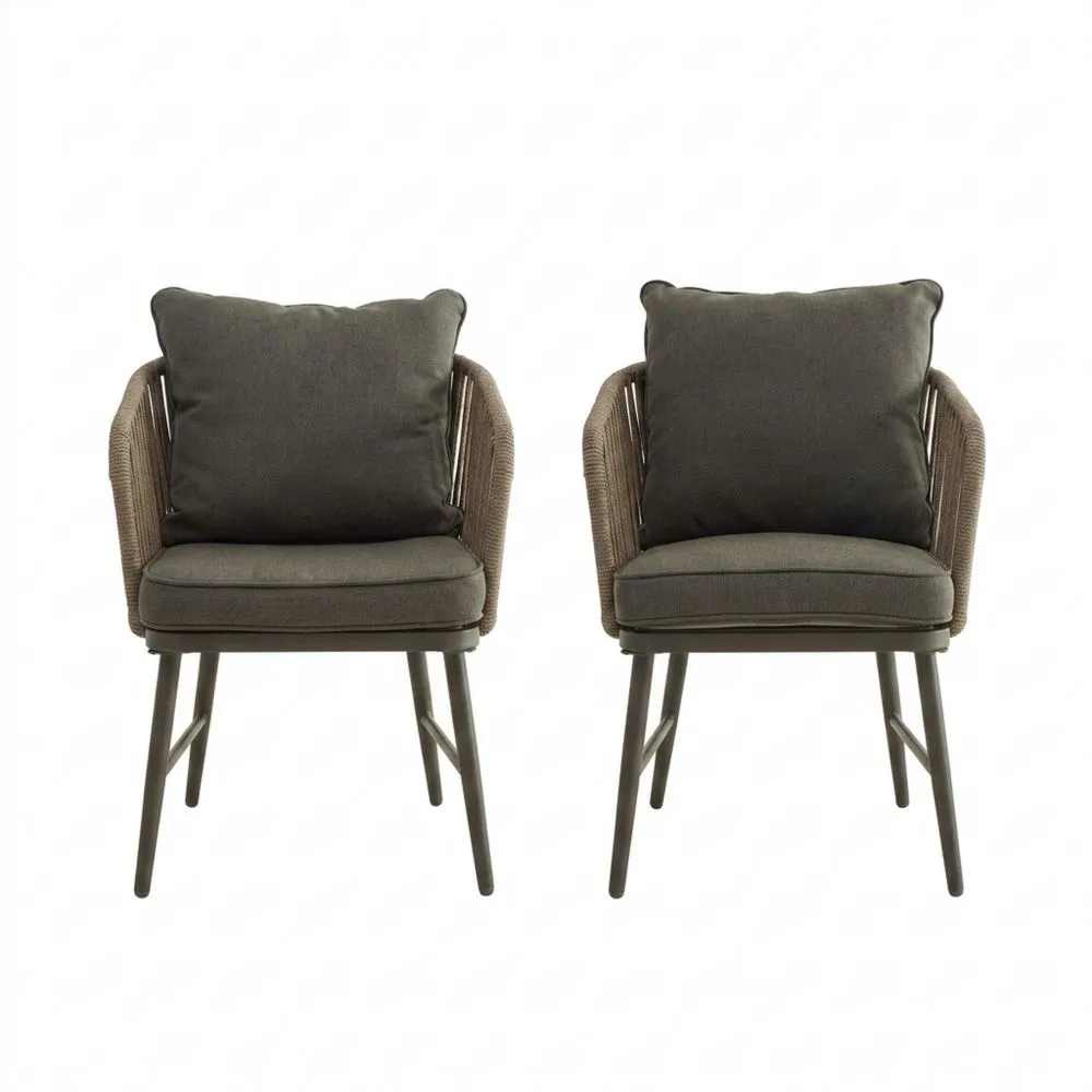 Set di 2 sedie con cuscini grigi in acciaio e rattan