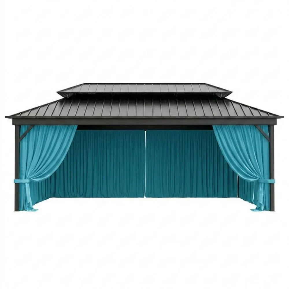 Gazebo in Alluminio con Tende in Poliestere Turchese 400x300 cm