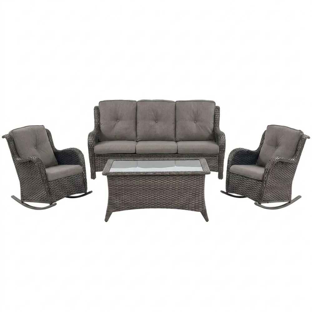 Set Divano in Rattan Sintetico con Tavolino in Vetro