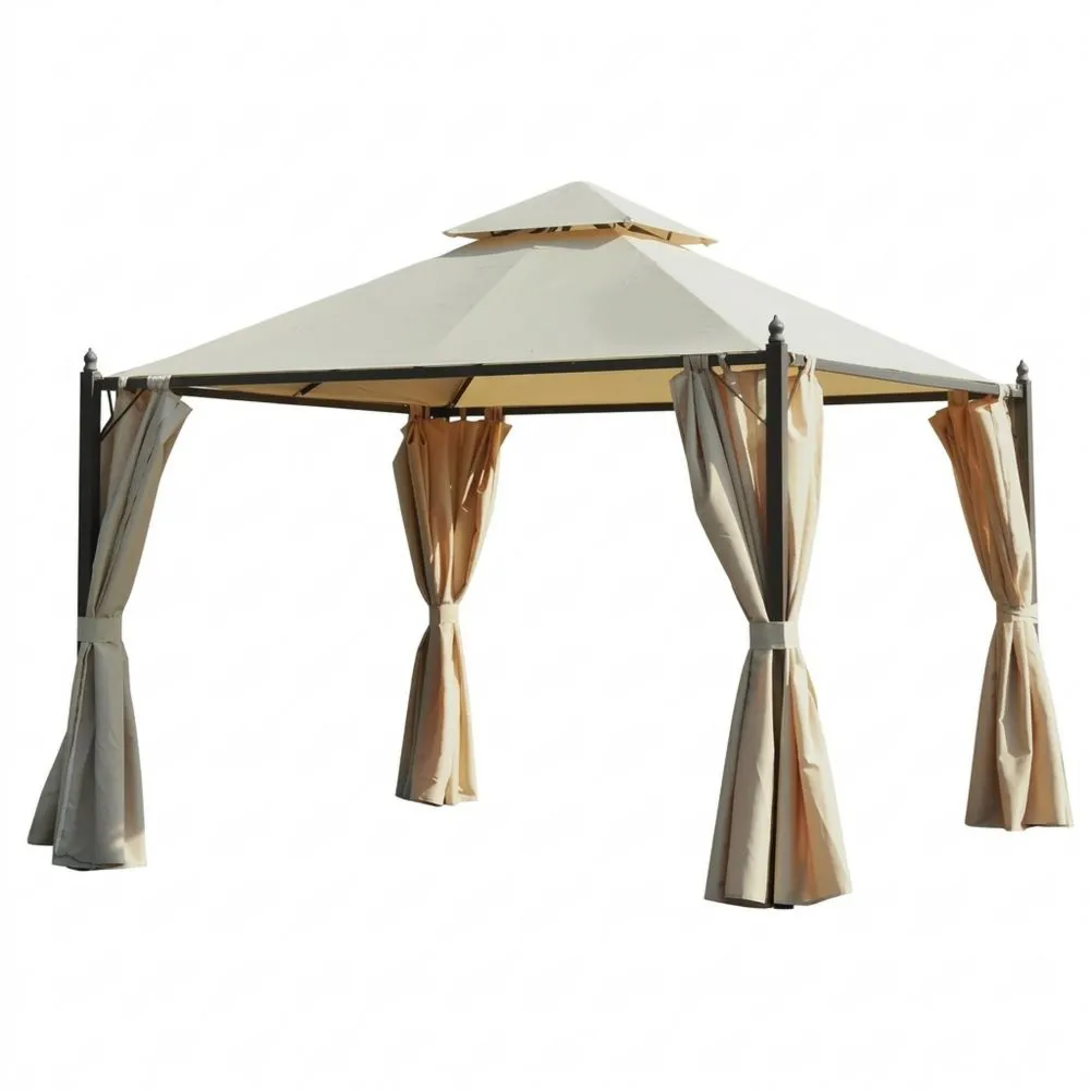Gazebo da Esterno in Acciaio e Tessuto Poliestere 3x3m Beige