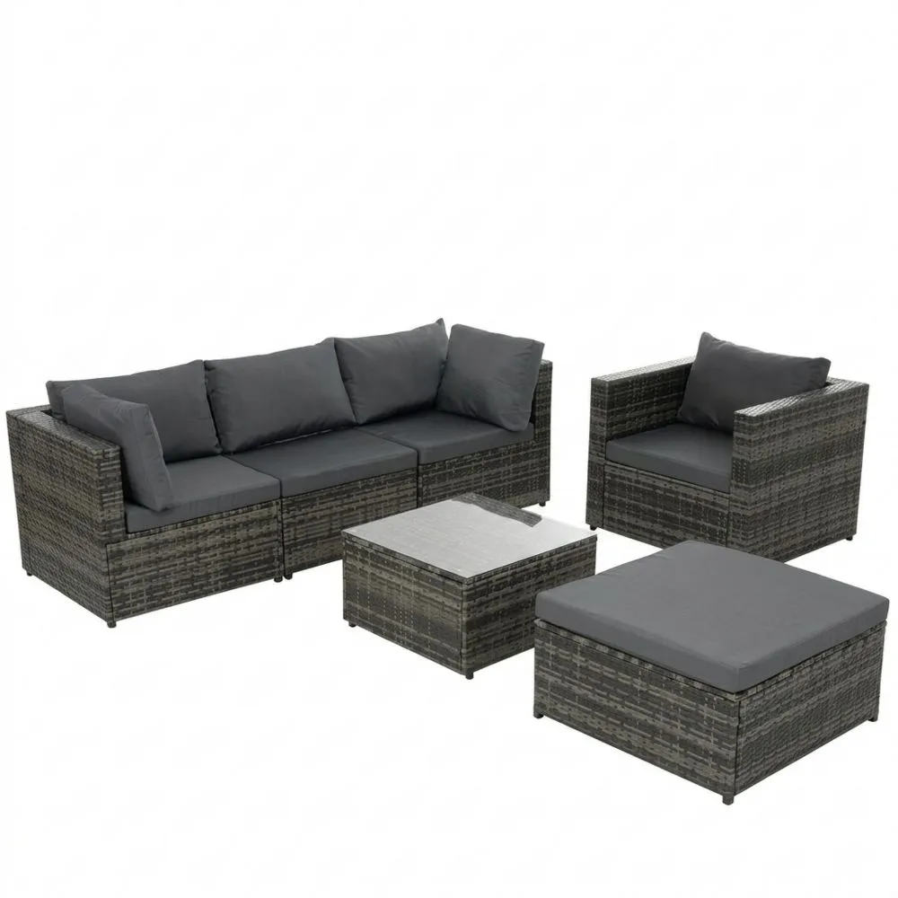 Set Mobili da Giardino in Rattan con Cuscini Grigi