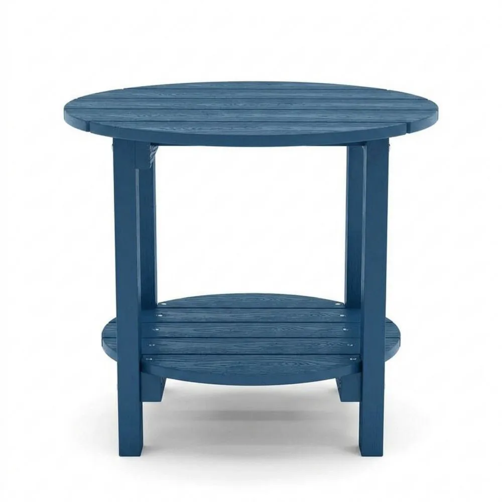 Tavolo rotondo in rovere laccato blu con ripiano inferiore