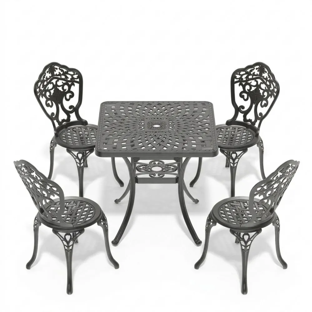 Set Tavolo e Sedie da Giardino in Alluminio Nero