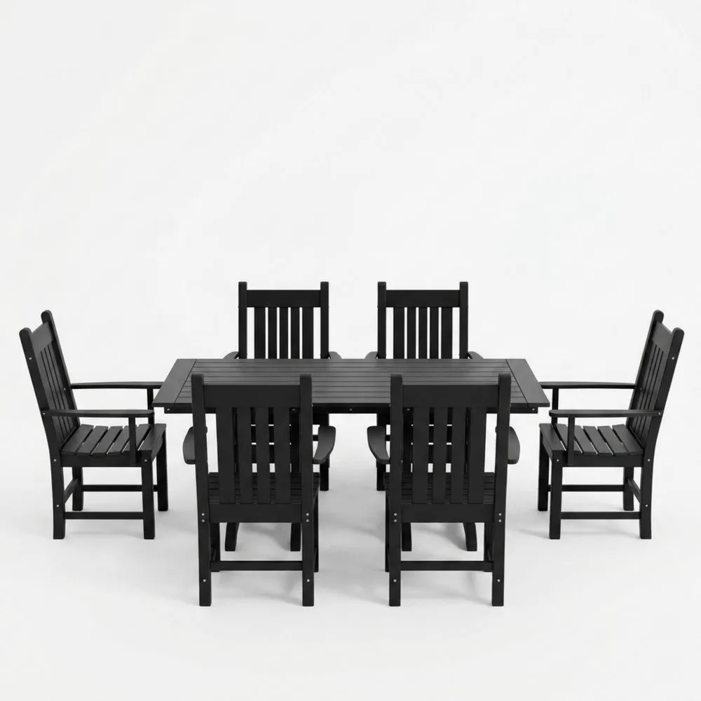 Set da giardino in legno tropicale nero con tavolo e 6 sedie.
