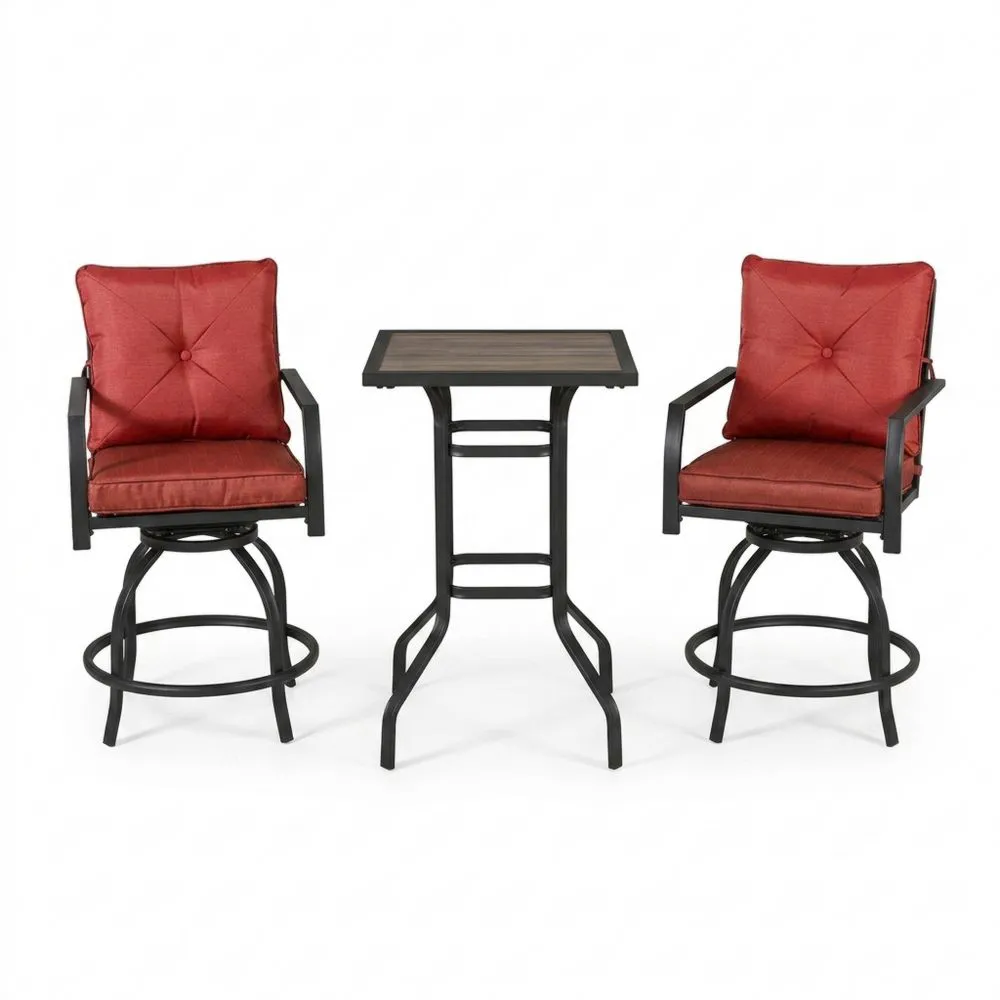 Set tavolo quadrato con due sedie girevoli in acciaio e poliestere