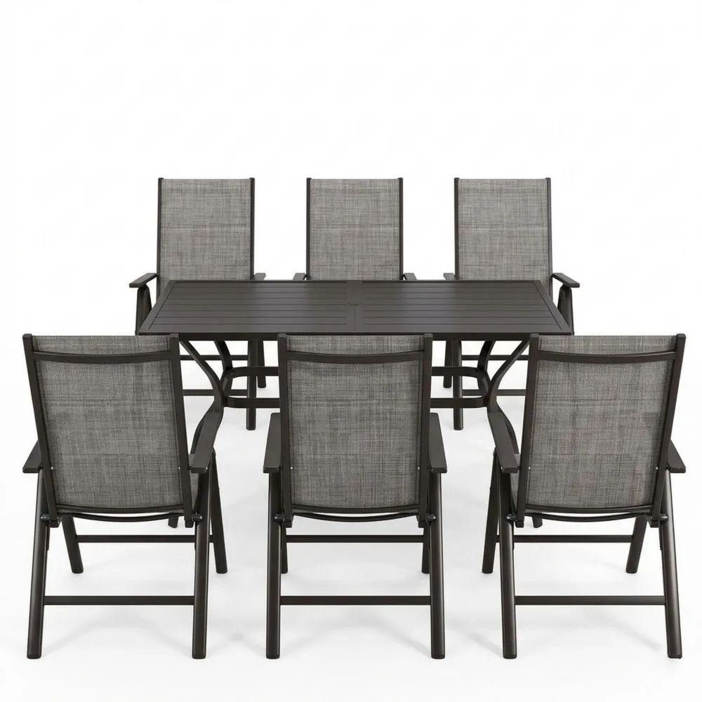 Set da Giardino in Alluminio Grigio con Sedie in Tessuto Sintetico