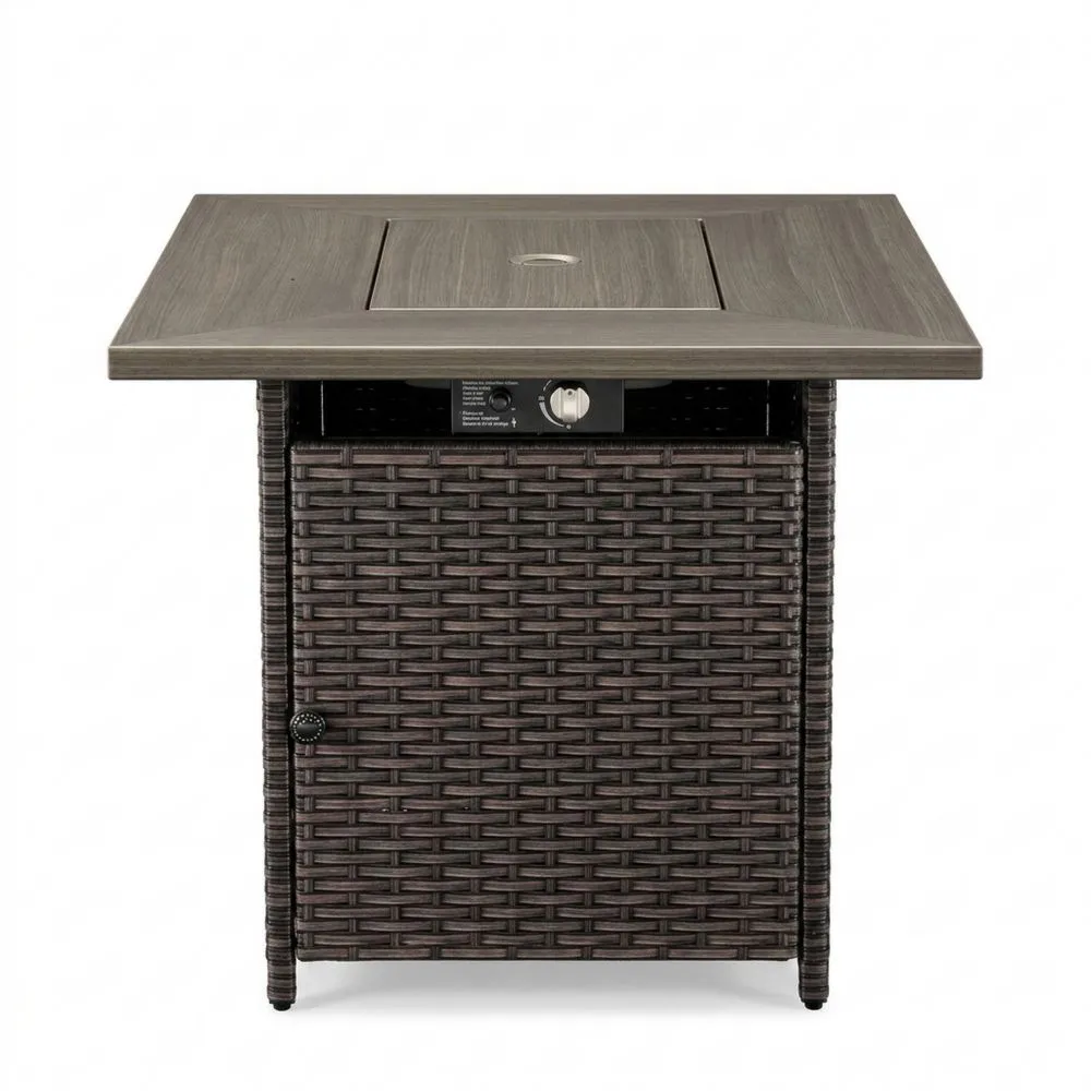 Tavolo riscaldante da esterno in acciaio e rattan effetto legno 76x76x65 cm Marrone