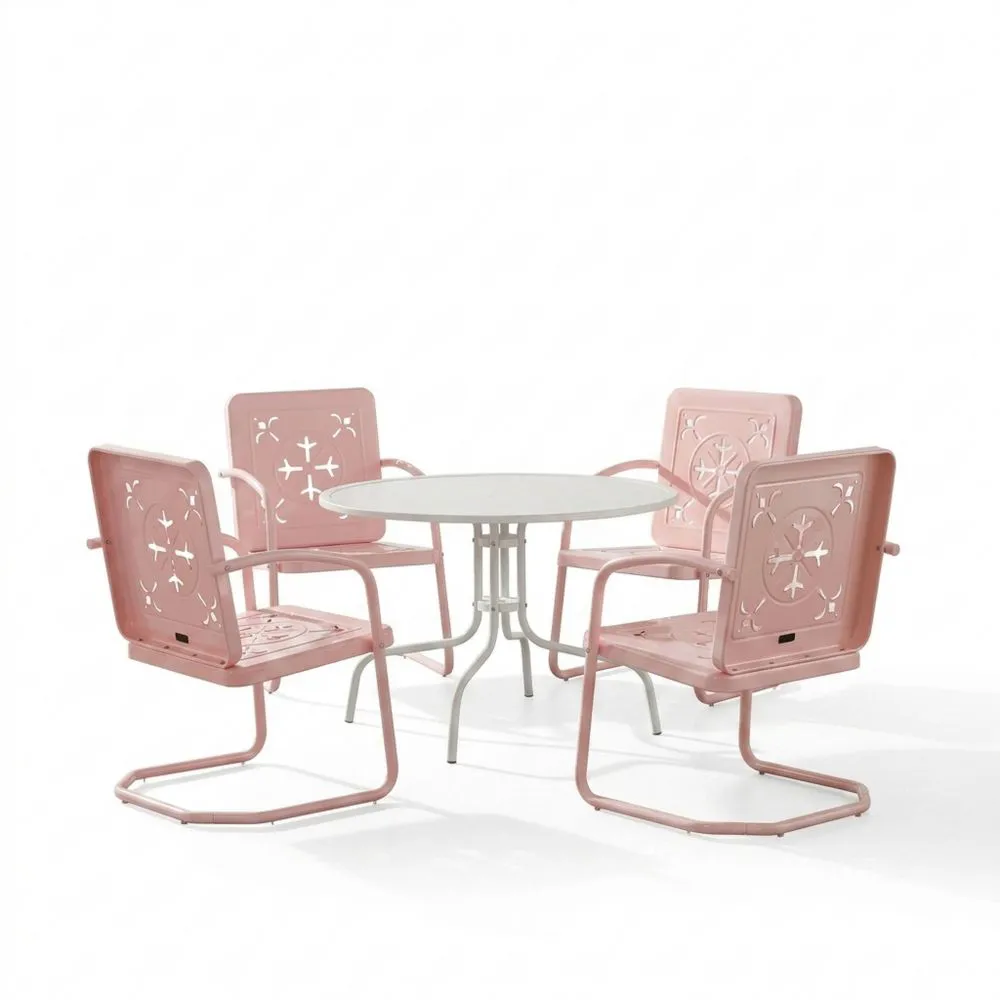 Set Tavolo Rotondo e 4 Sedie in Acciaio Rosa