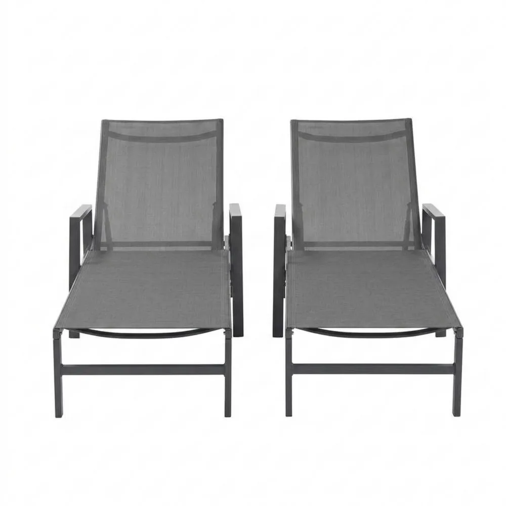 Set di 2 Sdraio Prendisole in Tessuto Textilene Grigio e Alluminio