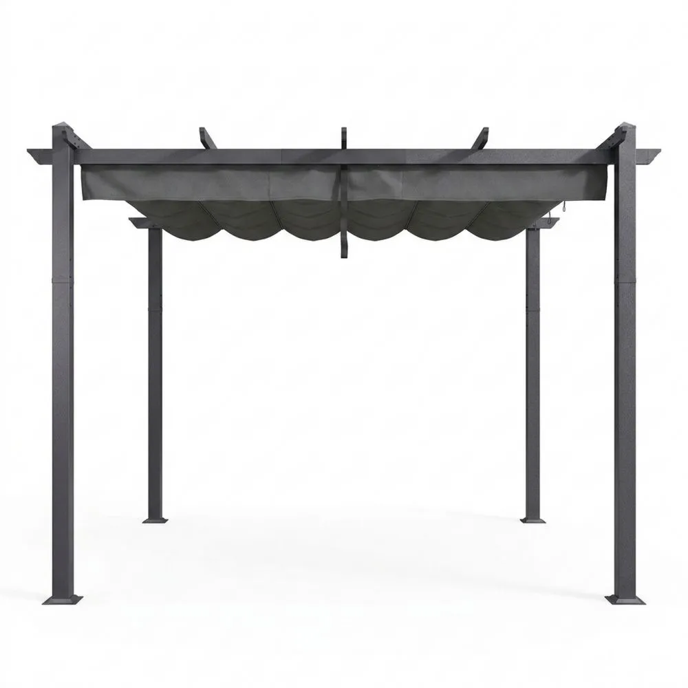 Gazebo da giardino in acciaio con telo scorrevole in tessuto grigio 300x300 cm