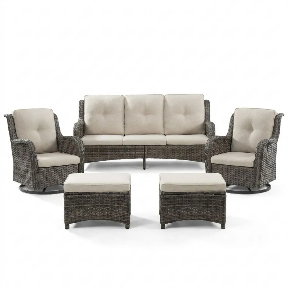 Set Divano in Rattan Sintetico con Cuscini Beige