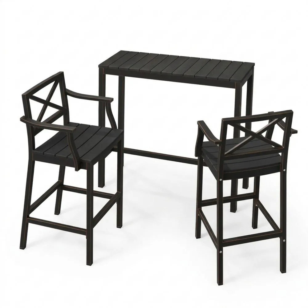 Tavolo alto e sedie in acciaio nero