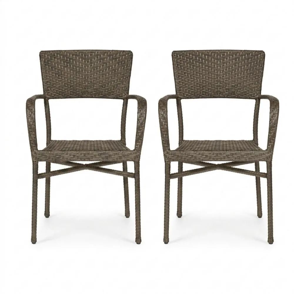Set di 2 Sedie da Esterno in Rattan Sintetico Marrone