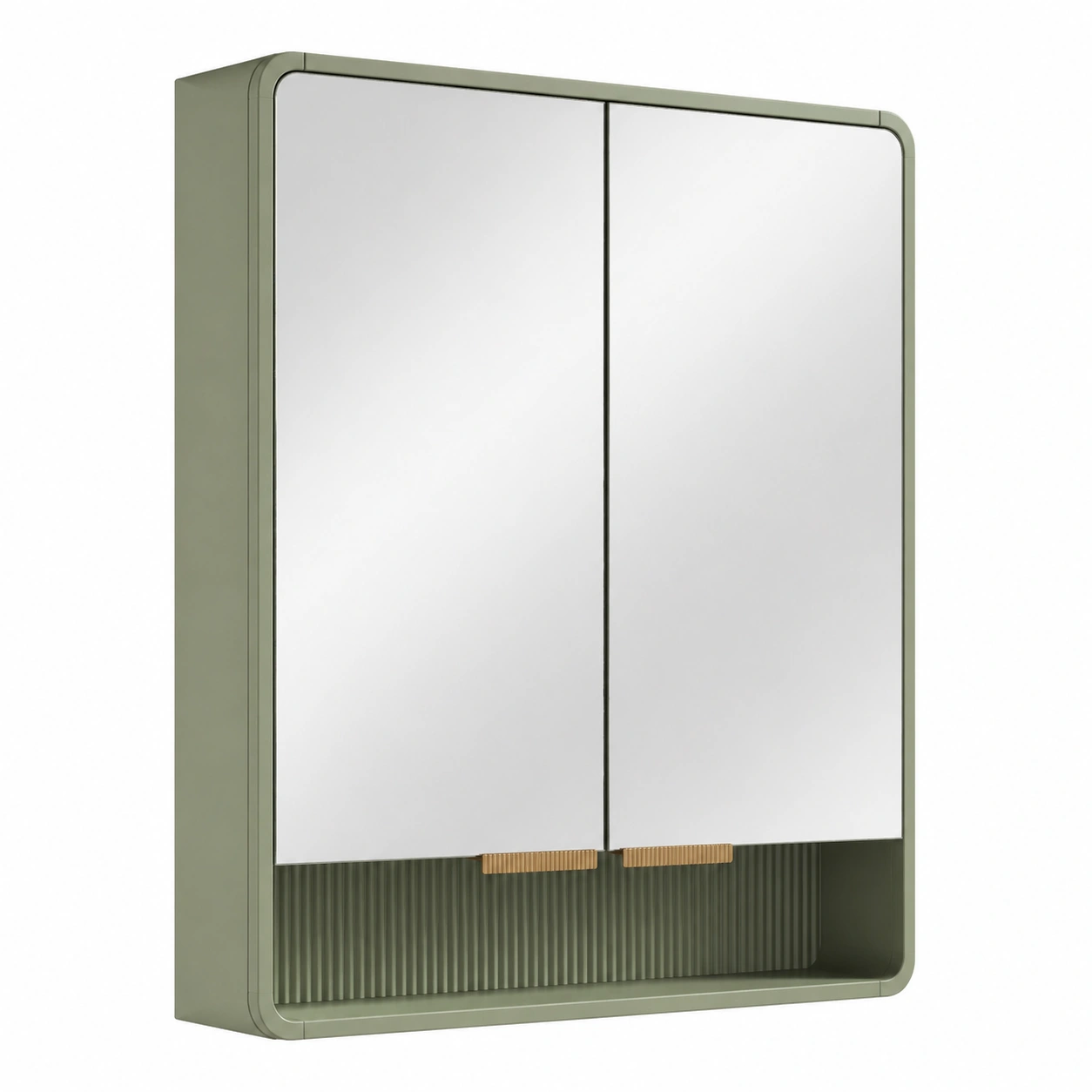 Armario de bano de pared con espejo moderno verde oliva con almacenamiento integrado-grabano