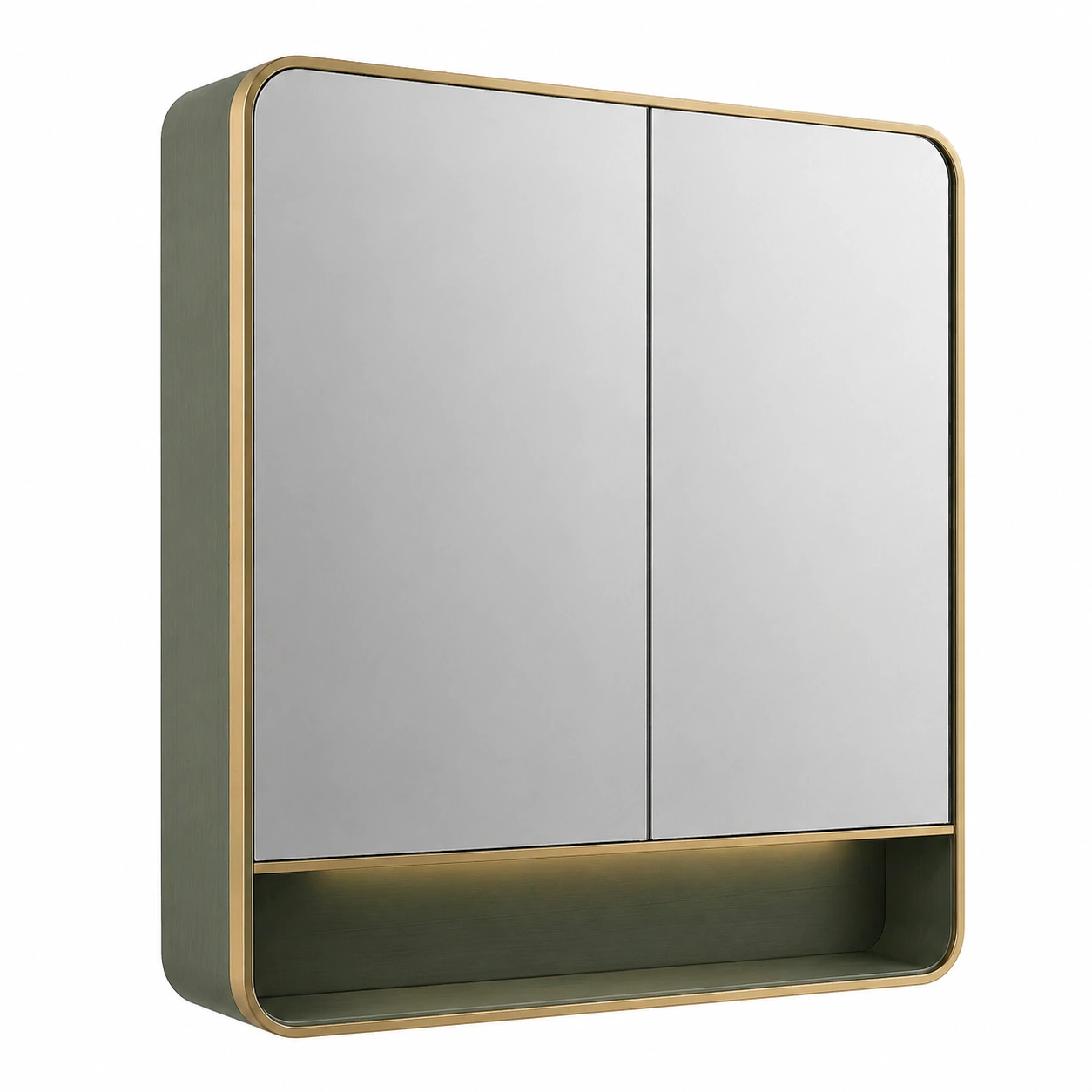 Armario de bano con espejo de pared moderno 80 x 70 cm con estante inferior verde oscuro-grabano