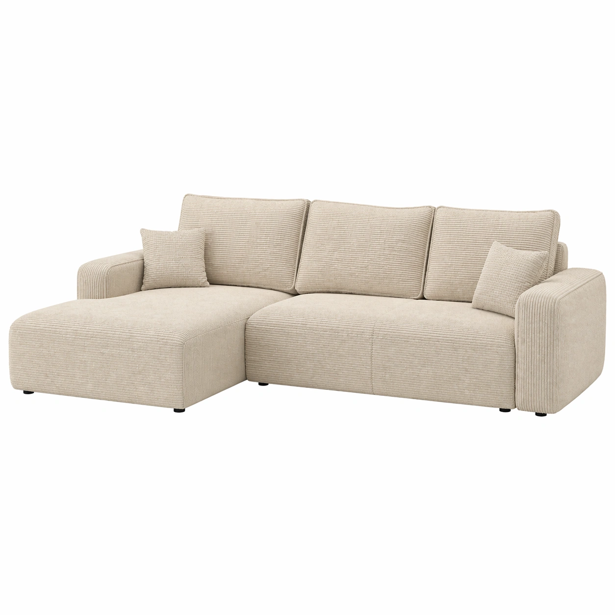 Sofá chaise longue moderno de 4 plazas en tela beige texturizada:-grabano