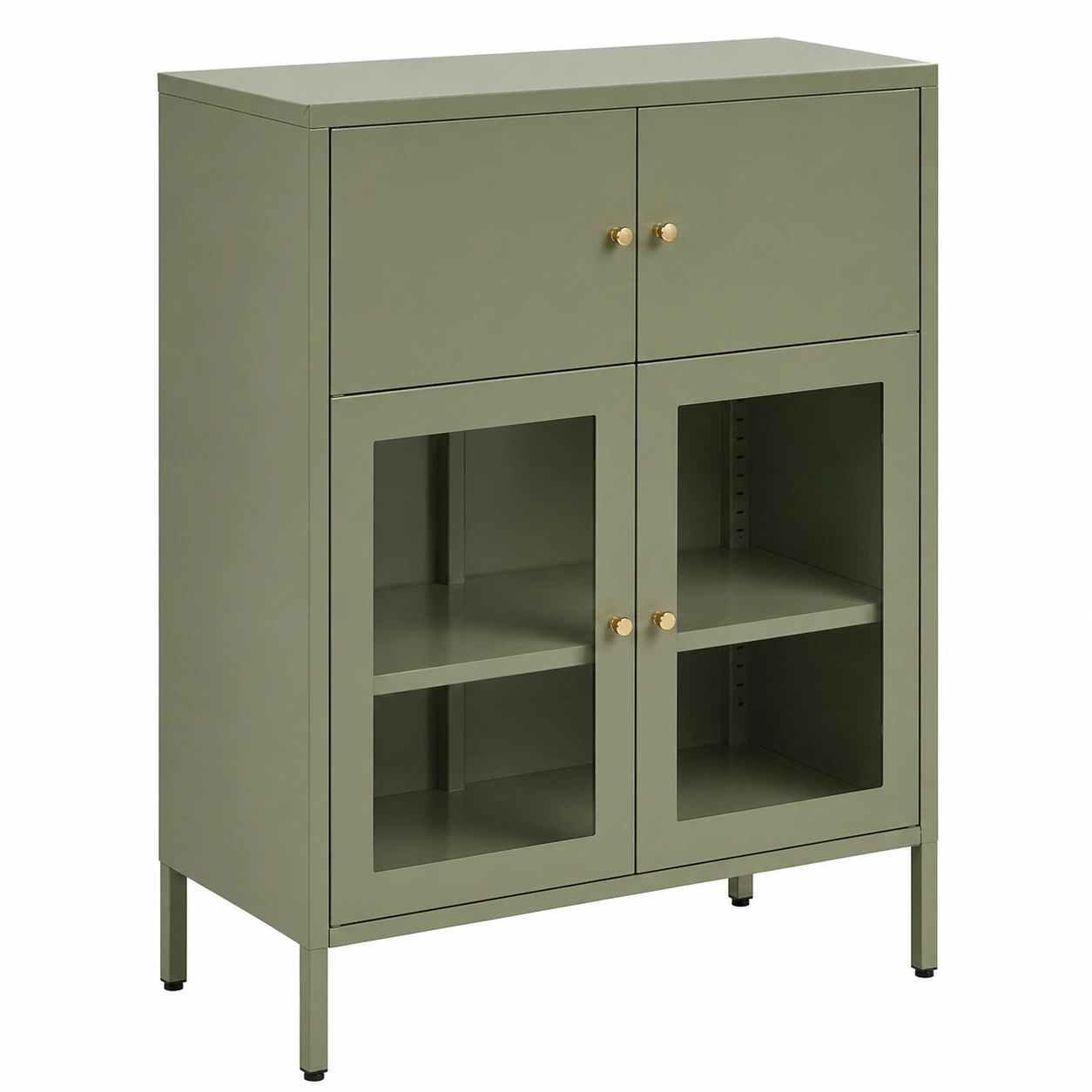 Vitrina metálica moderna beige claro con puertas de vidrio y diseno minimalista compacto-grabano