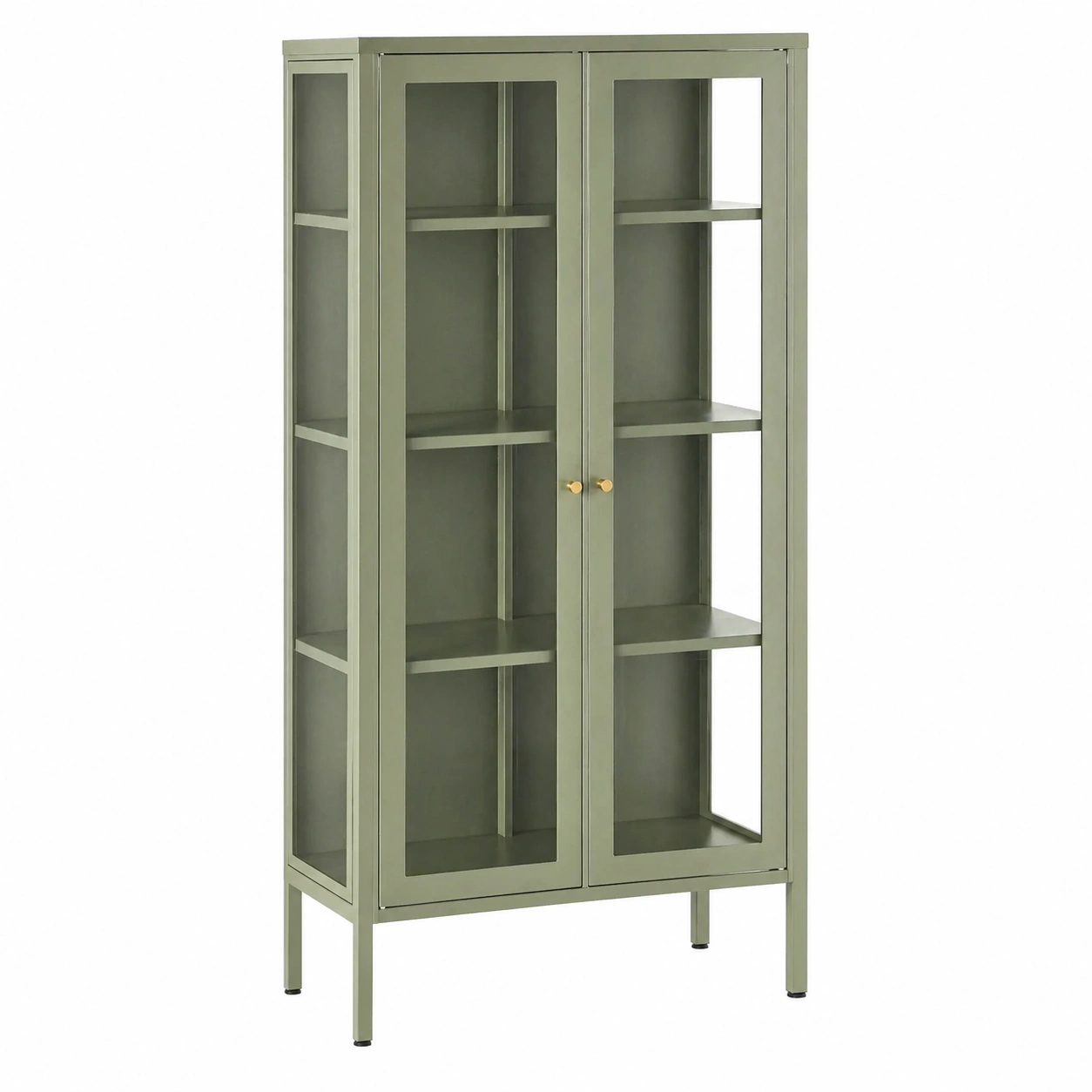 Vitrina Alta Moderna con Puertas de Cristal y Estructura Metálica – Verde Oliva-grabano