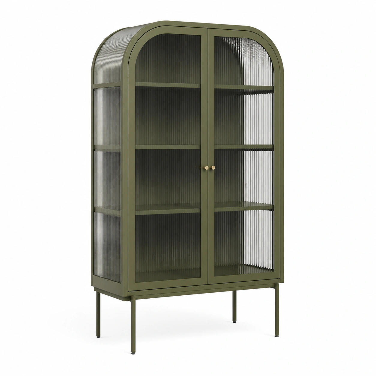 Vitrina moderna de metal con puertas de vidrio acanalado 80 cm Verde oliva-grabano