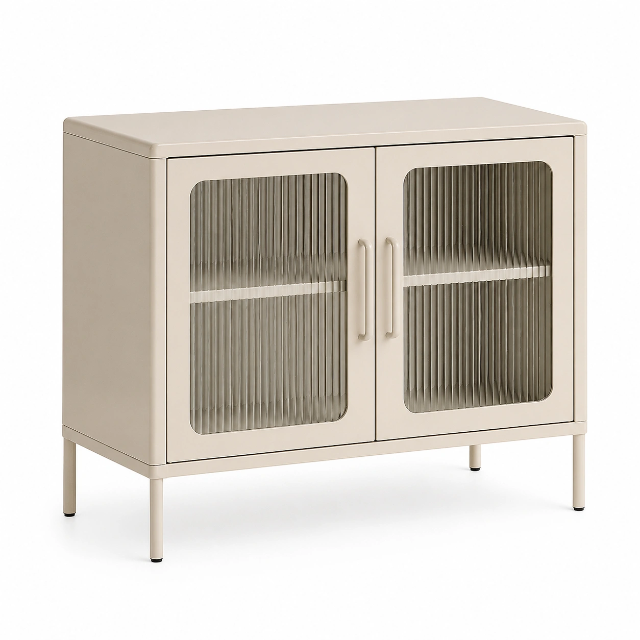 Aparador de Oficina Moderno con Puertas de Vidrio Acanalado Beige-grabano