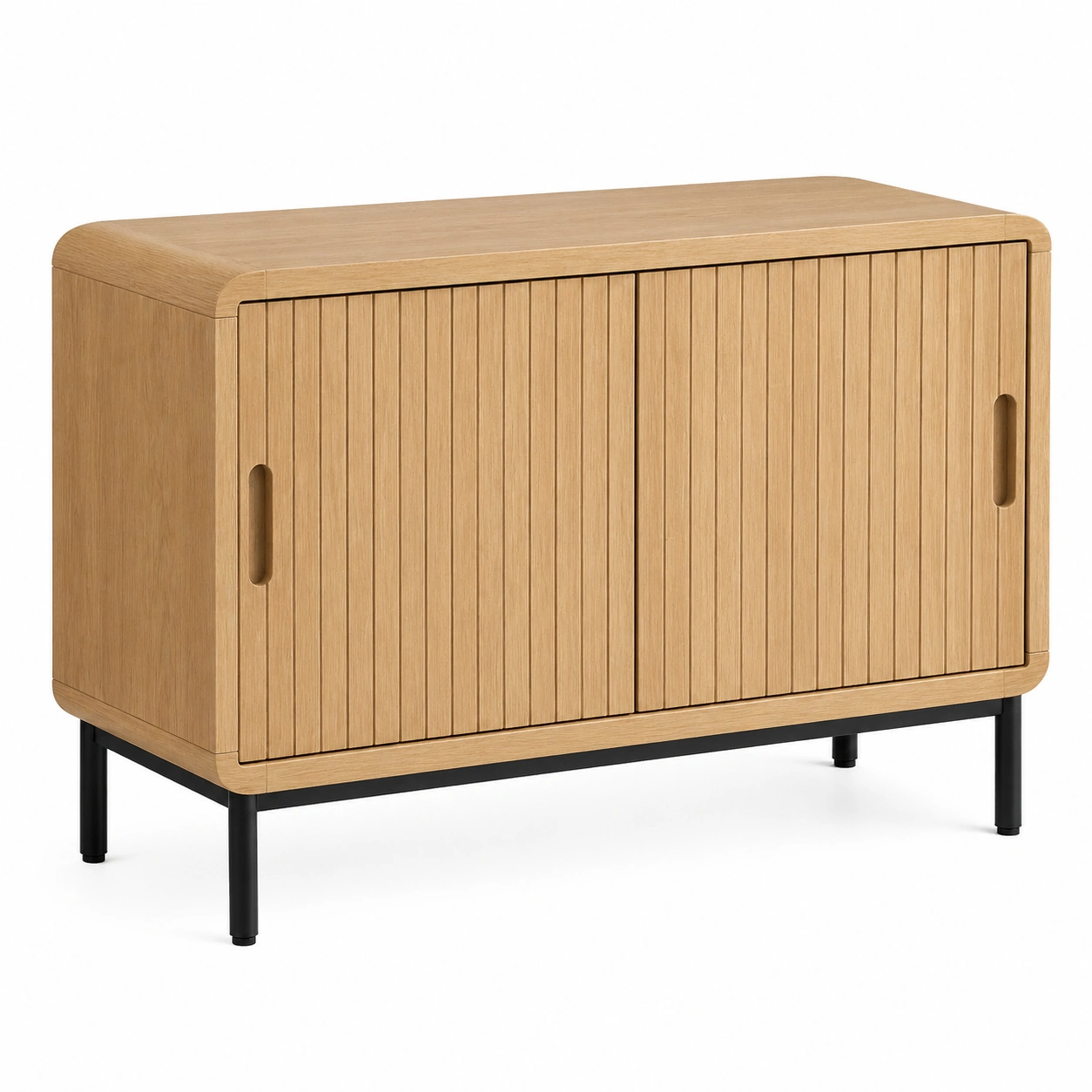 Aparador de oficina moderno con puertas correderas y estructura metálica Roble claro-grabano