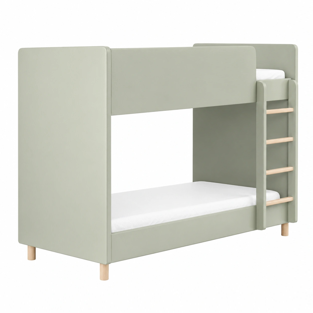 Litera tapizada moderna 90 x 200 cm en verde salvia con escalera integrada-buynovae