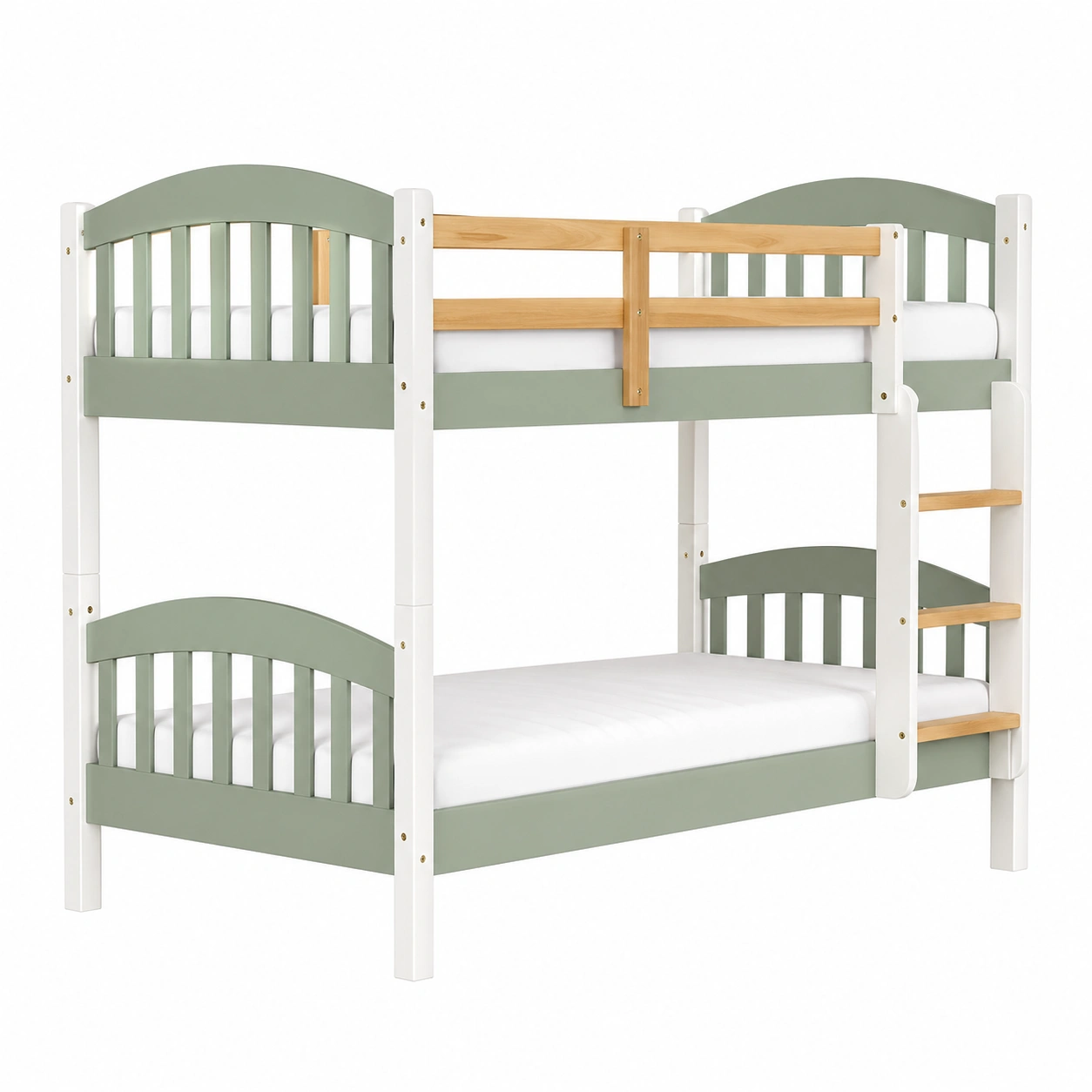 Litera de Madera Maciza 90 x 200 cm Dise?o Moderno Verde y Blanco-buynovae