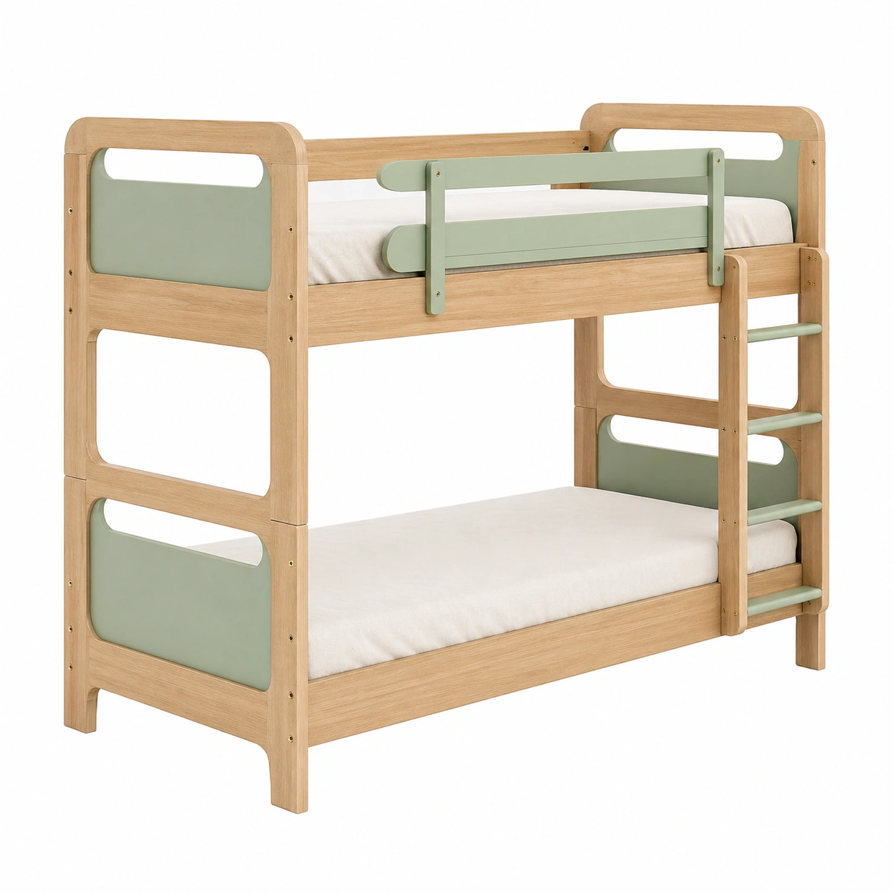 Litera de madera maciza dise?o moderno con detalles verde oliva 90 x 200 cm-buynovae