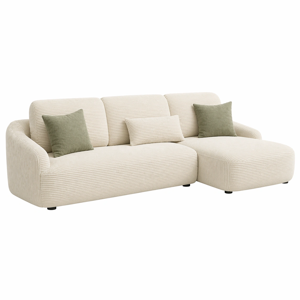 Sofá Modular de 3 Plazas con Chaise Longue en Beige Claro Texturizado Estilo Moderno-buynovae