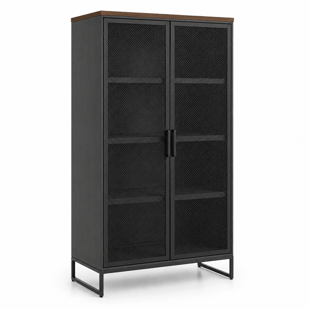 Armario de Oficina Industrial de Metal con Puertas de Malla y Encimera de Madera-buynovae