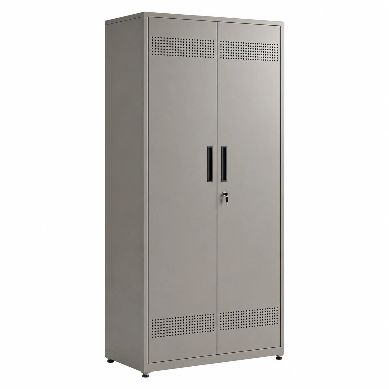 Armario de oficina metálico alto con puertas ventiladas color gris claro-buynovae