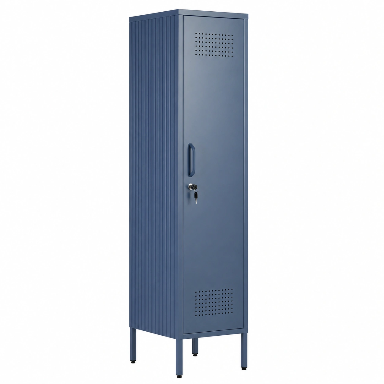 Armario de oficina metalico alto con ventilacion y cerradura color azul oscuro-buynovae