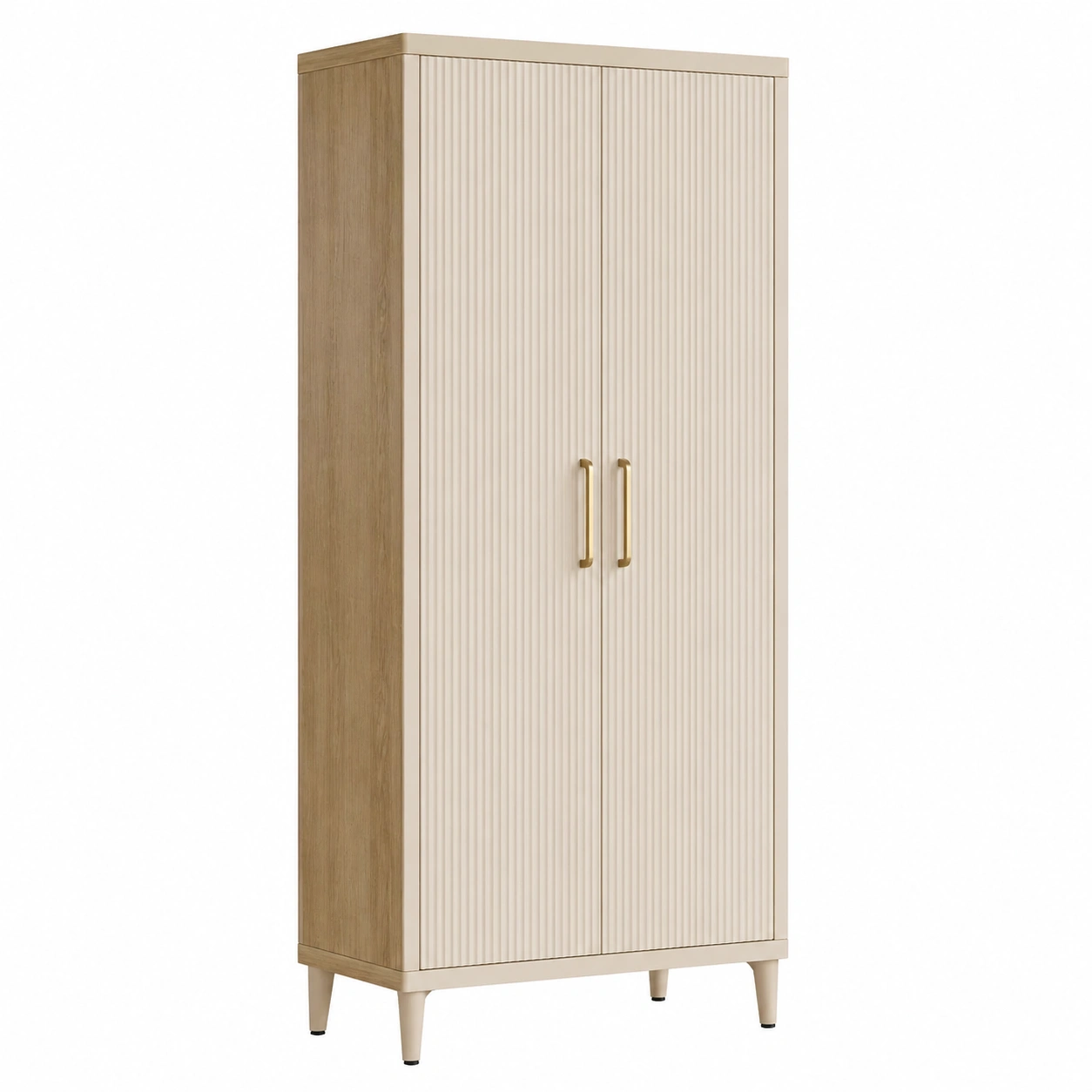 Armario de Oficina con Puertas Acanaladas Estilo Moderno en Madera Clara-buynovae