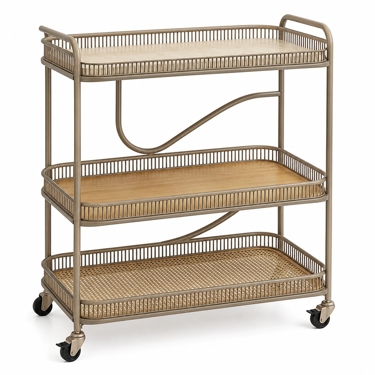 Carrito de cocina elegante de 3 niveles en color dorado con ruedas-buynovae