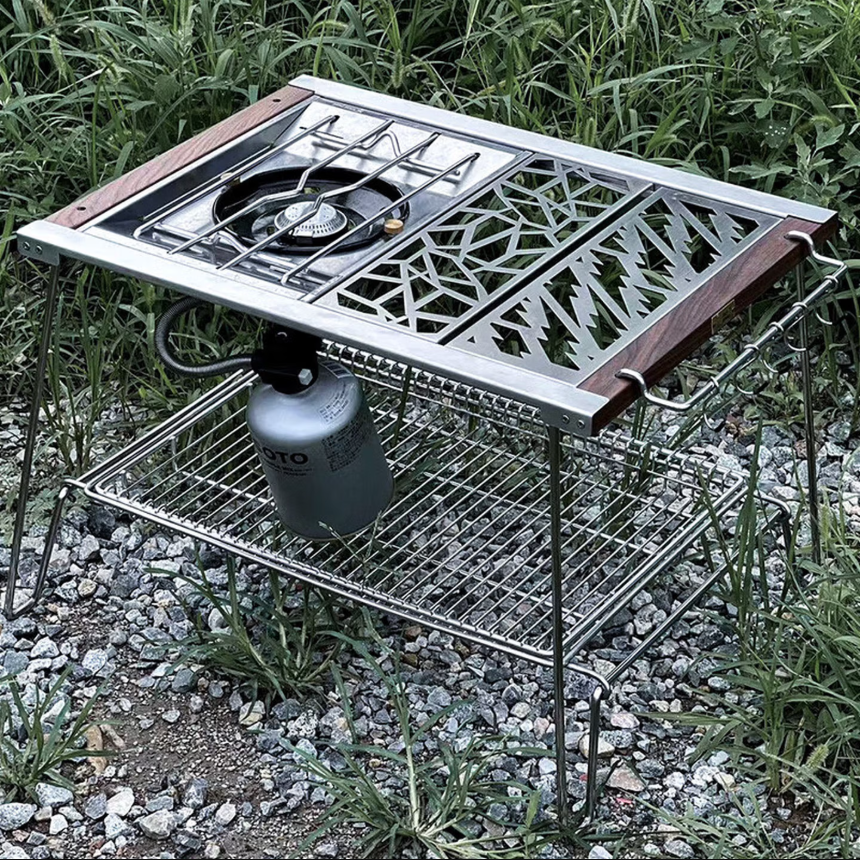 Folding Camping Table Set, 1+2 Unit Interconnectable IGT Frame, Portable Camper Table for Korean BBQ Restaurant & Multi-Function Outdoor Use