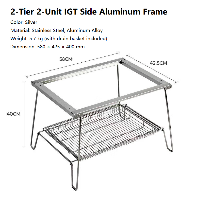 Folding Camping Table Set, 1+2 Unit Interconnectable IGT Frame, Portable Camper Table for Korean BBQ Restaurant & Multi-Function Outdoor Use