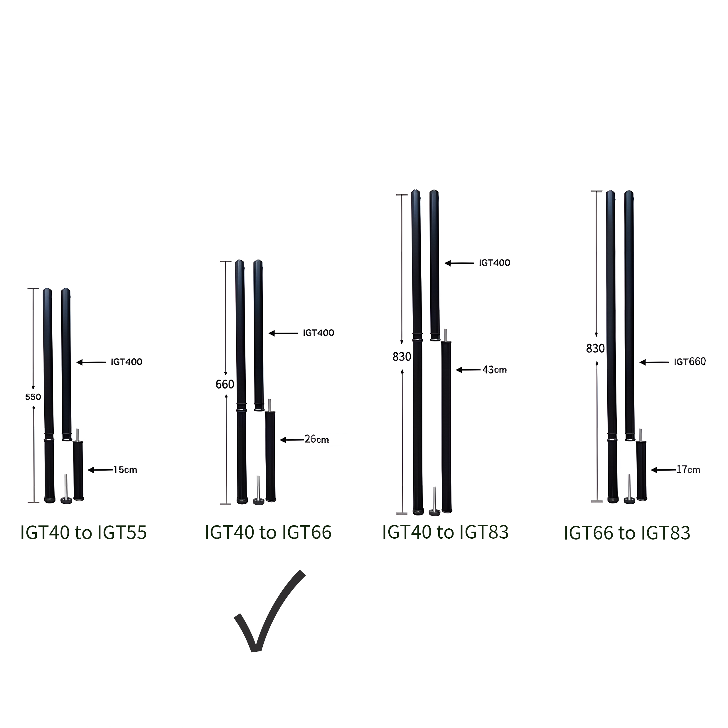 IGT Adjustable Table Legs, 40cm to 66cm Height Extender