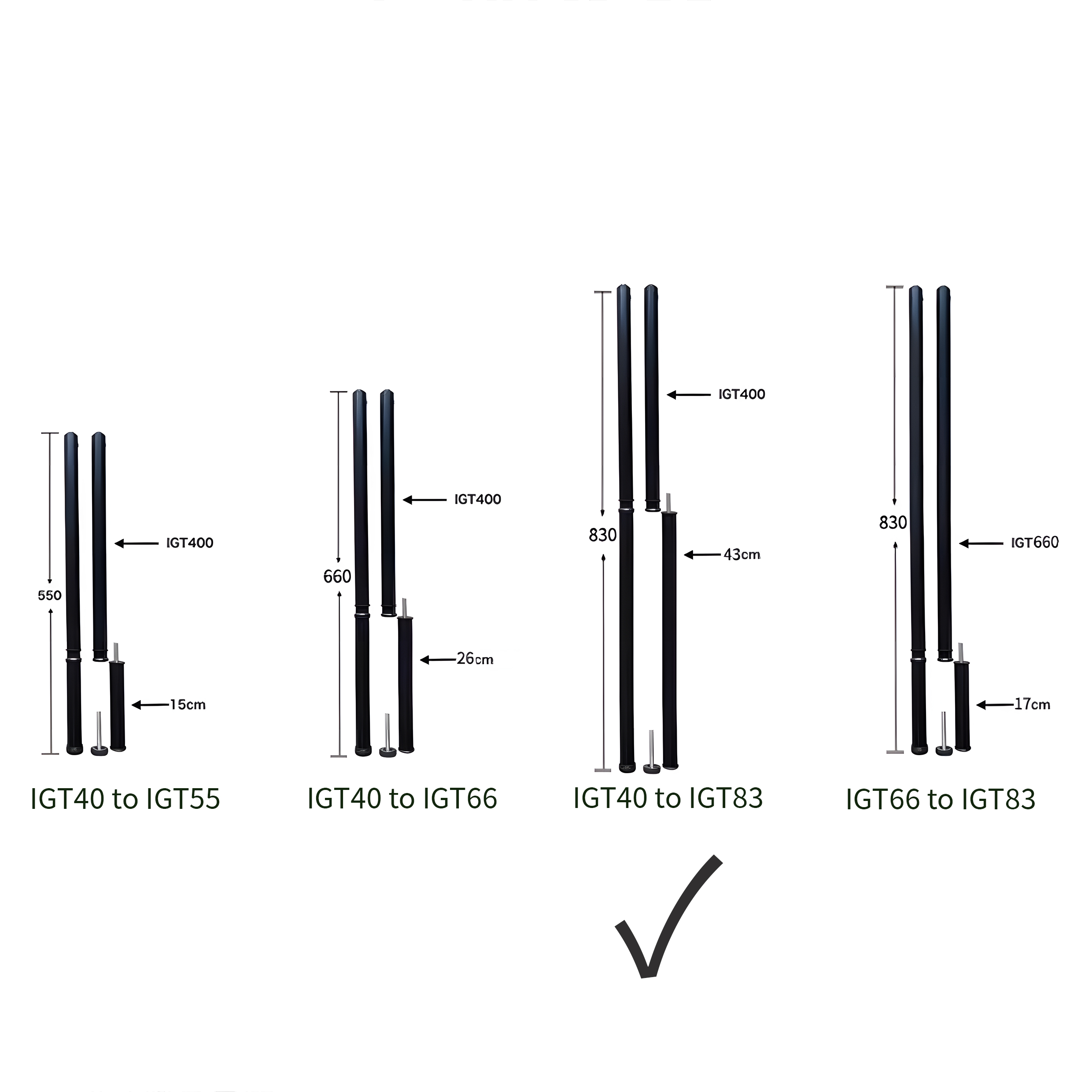IGT Adjustable Table Legs, 40cm to 83cm Height Extender