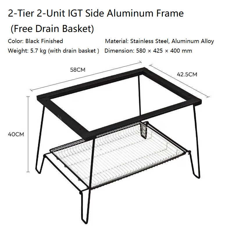 Folding Camping Table Set, 1+2 Unit Interconnectable IGT Frame, Portable Camper Table for Korean BBQ Restaurant & Multi-Function Outdoor Use
