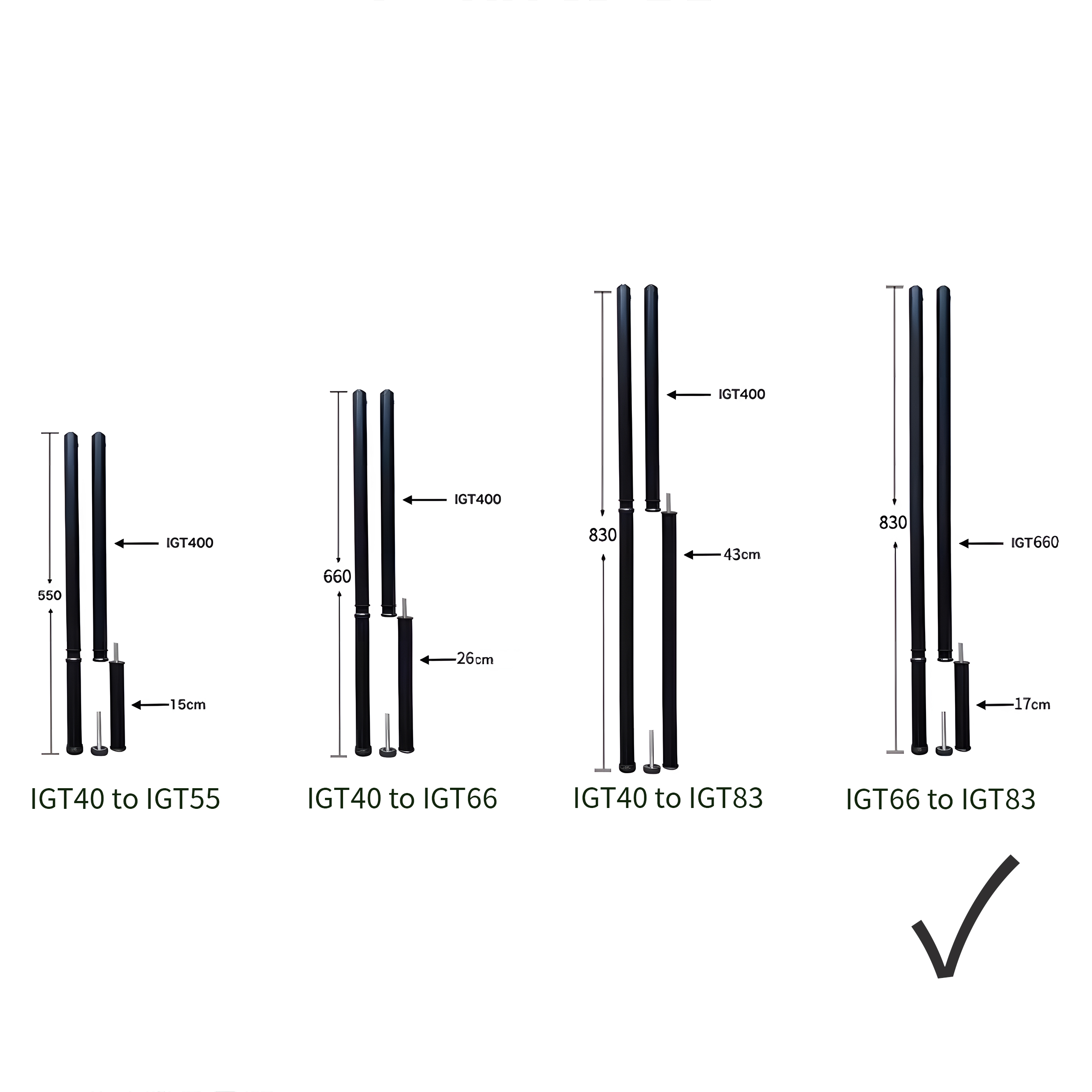 IGT Adjustable Table Legs, 66cm to 83cm Height Extender