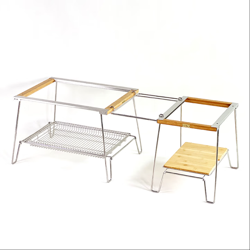 Folding Camping Table Set, 1+2 Unit Interconnectable IGT Frame, Portable Camper Table for Korean BBQ Restaurant & Multi-Function Outdoor Use
