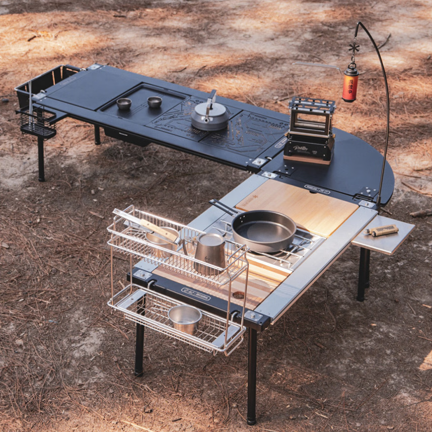2-Unit IGT Table with GS-450 Flat Burner, Folding Portable Camping Table for BBQ
