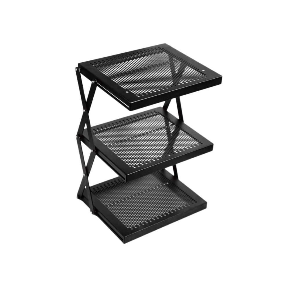 3-Tier Folding Stand, Black (With Black Lamp Pole)