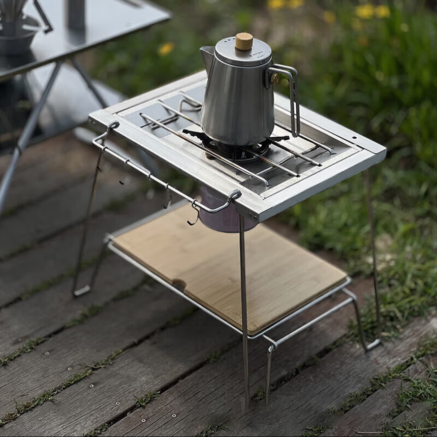 Folding Camping Table Set, 1+2 Unit Interconnectable IGT Frame, Portable Camper Table for Korean BBQ Restaurant & Multi-Function Outdoor Use