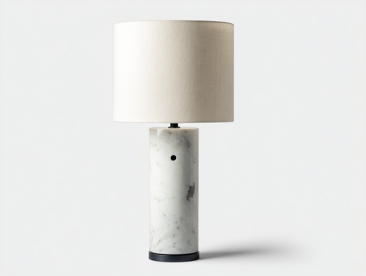 Lampada da tavolo moderna - base in marmo cilindrica - 22x22x48 cm - bianco crema - design elegante illuminazione interna-Bamboouphome