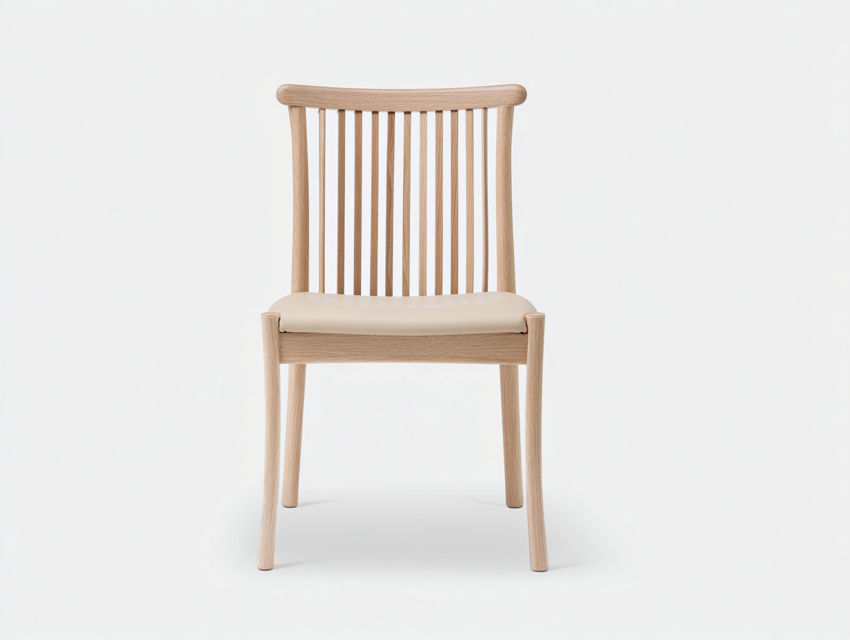 Sedia da pranzo in legno con schienale a listelli verticali e seduta imbottita - legno naturale e cuscino PU - 47x52x84 cm - legno chiaro e beige - design moderno nordico-Bamboouphome