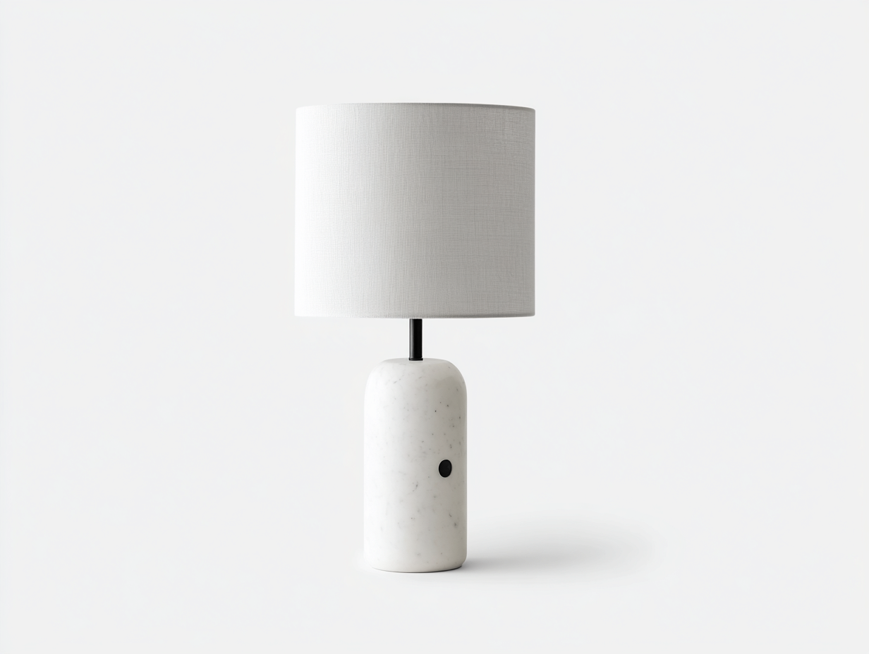 Lampada da tavolo moderna - base in marmo cilindrica compatta - 20x20x45 cm - bianco grigio - design minimal illuminazione interna-Bamboouphome