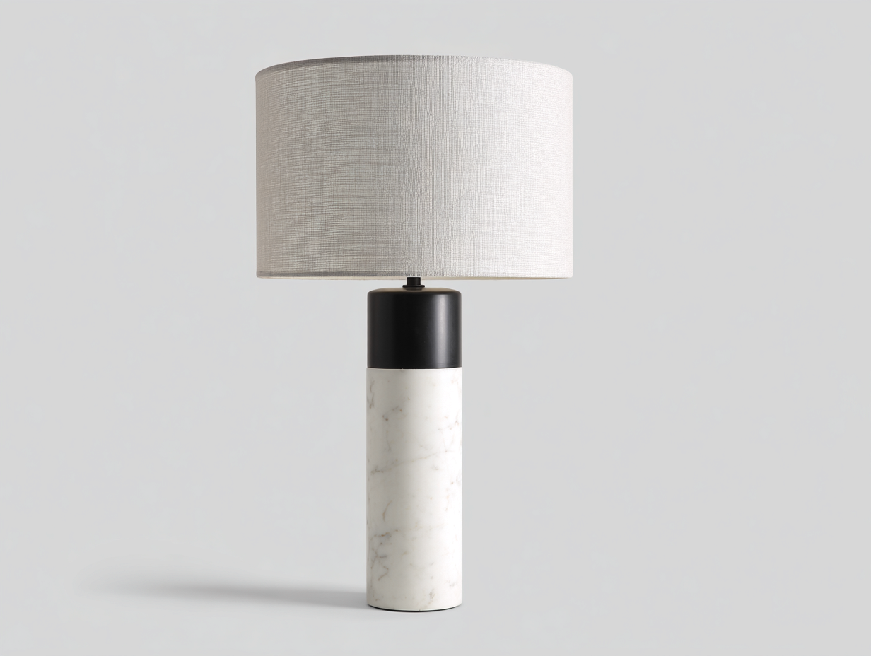 Lampada da tavolo moderna - base in marmo cilindrica con dettaglio nero - 22x22x52 cm - bianco nero - design elegante illuminazione interna-Bamboouphome