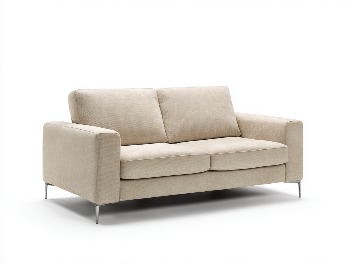 Divano 2 posti moderno in tessuto imbottito con gambe in metallo - struttura in legno e rivestimento beige chiaro - 170x85x80 cm - beige chiaro - design contemporaneo soggiorno-Bamboouphome