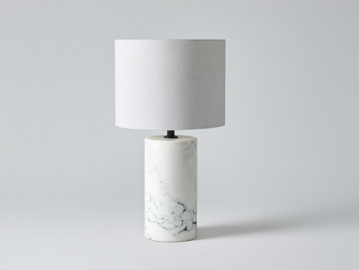 Lampada da tavolo moderna - base in marmo cilindrica - 21x21x50 cm - bianco grigio - design elegante illuminazione interna-Bamboouphome